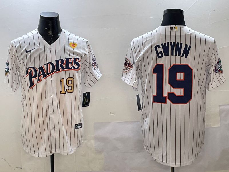 Men San Diego Padres #19 Gwynn White Stripe Throwback 2025 Nike MLB Jersey style 9->san diego padres->MLB Jersey